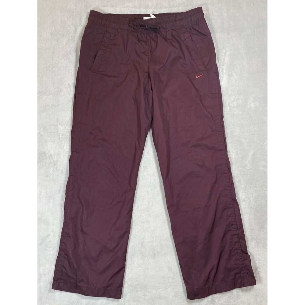 Nike Fit Storm Track Pants Women M Burgundy Nylon Lined Windbreaker Athletic